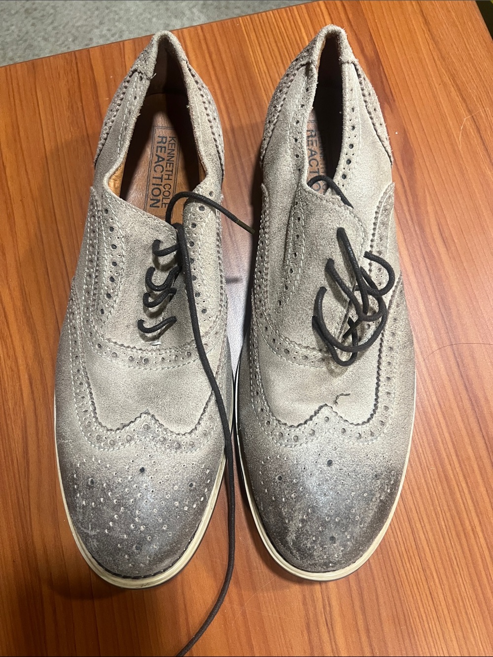 Kenneth Cole Reaction Taupe Suede Wingtip Derby